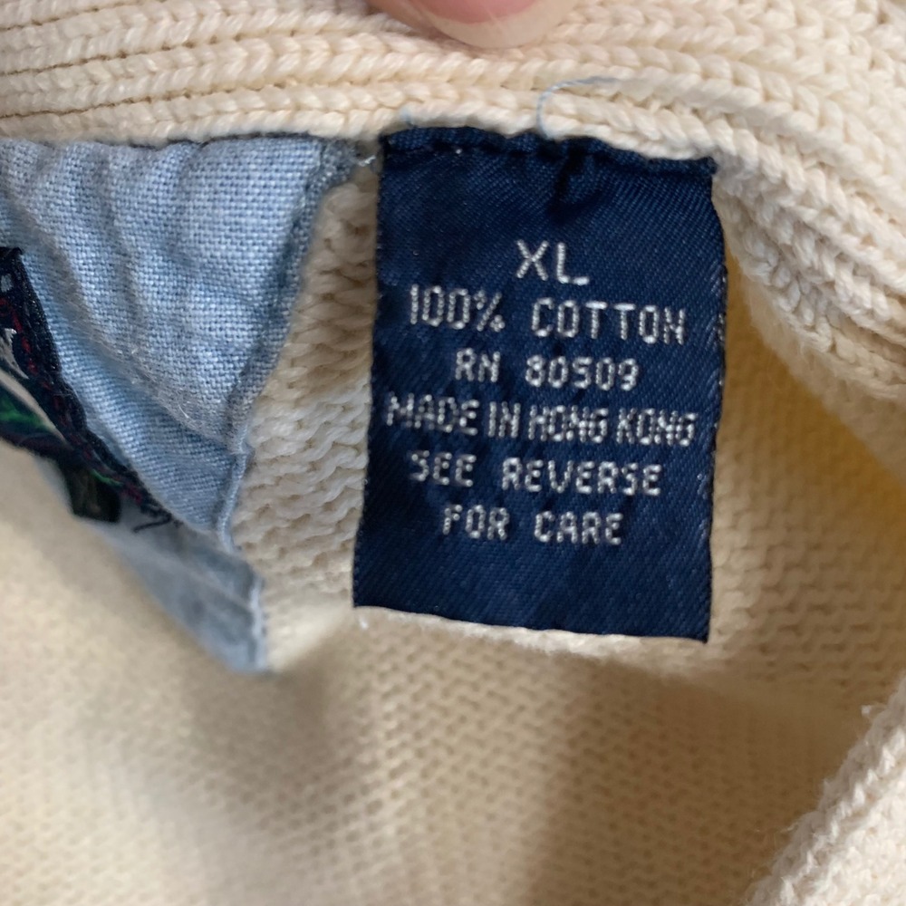 Vintage Woods & Gray  Cream Cotton  Cardigan Size XL Light Academia Preppy READ - Picture 9 of 10